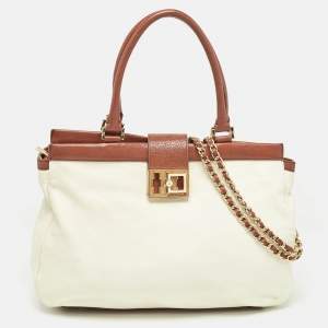 Tory Burch Cream/Brown Leather Tote