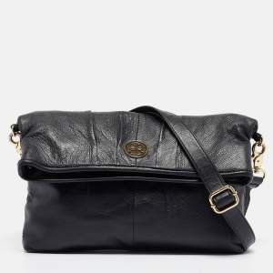 Tory Burch Black Leather Fold Over Shoulder Bag