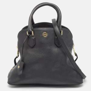 Tory Burch Black Pebbled Leather Side Zip Satchel