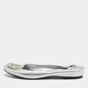 Tory Burch Silver Leather Ballet Flats Size 39.5