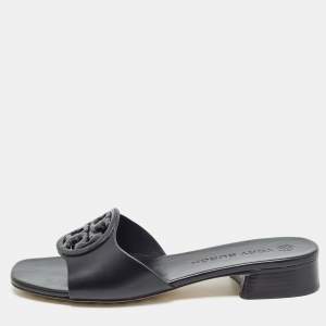 Tory Burch Black Leather Bombe Miller Slide Sandals Size 37.5