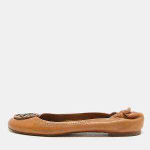 Tory Burch Brown Leather Minnie Scrunch Ballet Flats Size 38.5