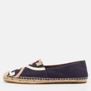 Tory Burch Navy Blue Canvas Poppy Espadrille Flats Size 40