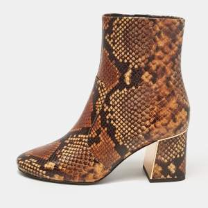 Tory Burch Brown Python Embossed Leather Ankle Length Boots 37