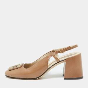 Tory Burch Brown Leather Georgia Slingback Pumps Size 38