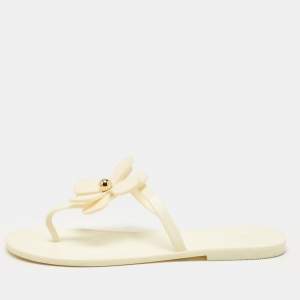 Tory Burch Cream Rubber Flat Sandals Size 38