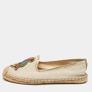 Tory Burch Beige Canvas and Leather Espadrille Flats Size 36.5