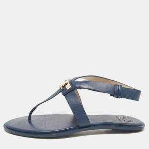 Tory Burch Navy Blue Leather Gigi Thong Flat Sandals Size 38.5