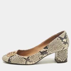 Tory Burch Multicolor Python Embossed Leather Chelsea Block Heel Pumps Size 38.5