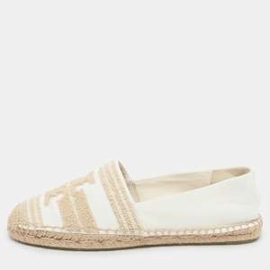 Pre Owned Tory Burch White Canvas Espadrille Flats Size 36.5