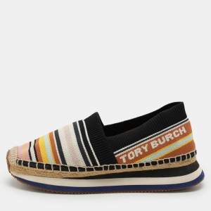 Tory Burch Multicolor Stretch Fabric Daisy Logo Espadrille Slip On Sneakers 37