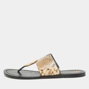 Tory Burch Brown Python Embossed Leather Flat Sandals 39