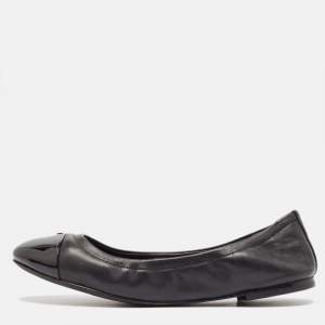 Pre Owned Tory Burch Black Patent and Leather Shelby Ballet Flats Size 38.5