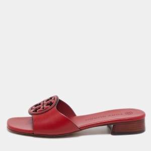 Pre Owned Tory Burch Red Leather Bombe Miller Sandals Size 36.5