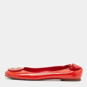 Tory Burch Red Patent Leather Reva Scrunch Ballet Flats Size 38.5