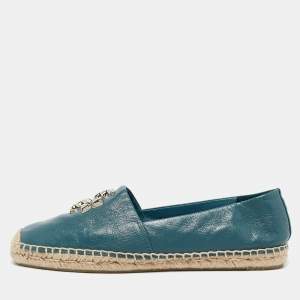 Pre Owned Tory Burch Blue Leather Ines Espadrille Flats Size 38.5
