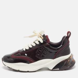 Tory Burch Burgundy Patent Leather Lace Up Sneakers Size 37.5