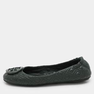 Tory Burch Green Leather Minnie Ballet Flats Size 38