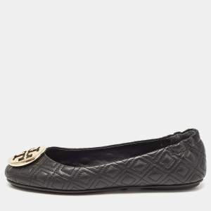 Pre Owned Tory Burch Black Quilted Leather Minnie Ballet Flats Size 36.5