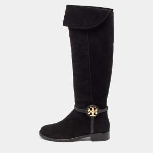 Tory Burch Black Suede Miller Over The Knee Boots Size 37.5