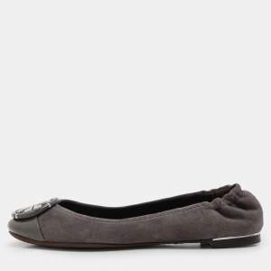 Tory Burch Dark Grey Patent Leather and Suede Reva Ballet Flats Size 36