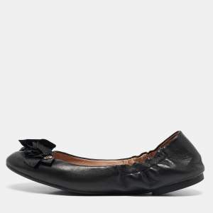 Tory Burch Black Leather Blossom Ballet Flats Size 37.5