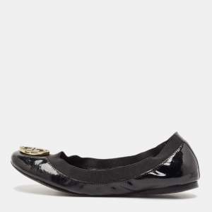 Tory Burch Black Patent Leather Scrunch Ballet Flats Size 37.5
