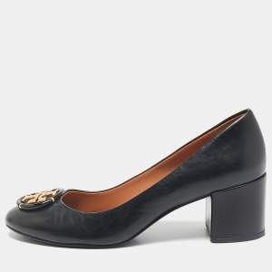 Tory Burch Black Leather Multi-Logo Pumps Size 38