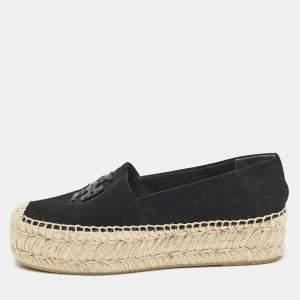 Pre Owned Tory Burch Black Suede Platform Espadrilles Size 38