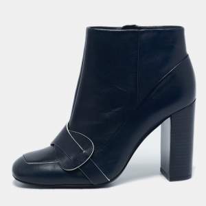 Tory Burch Navy Blue Leather Bond Booties Size 37