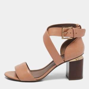 Pre Owned Tory Burch Peach Leather Buckle Cross Strap Sandals Size 37