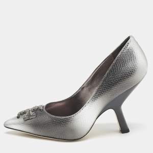 Tory Burch Ombre Grey Snakeskin Embossed Leather Eleanor Pavé Pumps Size 39