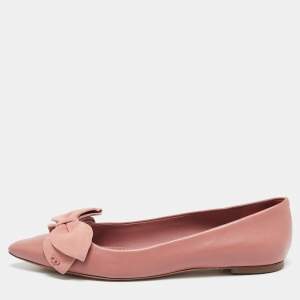 Pre Owned Tory Burch Pink Leather and Suede Bow Ballet Flats Size 37