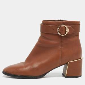 Tory Burch Brown Leather Ankle Length Boots Size 36.5