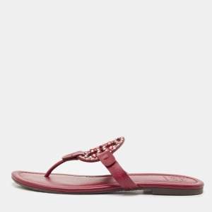 Tory Burch Burgundy Leather Miller Thong Flats Size 37