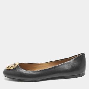 Tory Burch Black Leather Reva Ballet Flats Size 38