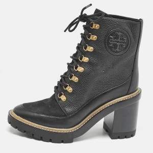 Tory Burch Black Leather and Nubuck Miller Ankle Boots Size 38.5