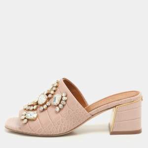 Tory Burch Pink Crocodile Embossed Leather Martine Slide Sandals Size 35