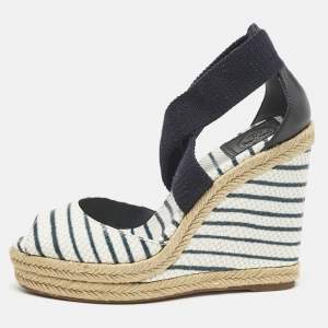 Tory Burch Blue/White Snakeskin Embossed and Leather Natanya Wedge Sandals Size 37