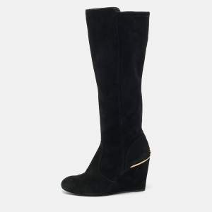 Tory Burch Black Suede Zipped Knee Length Boots Size 38