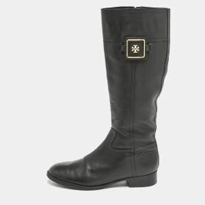 Tory Burch Black Leather Reva Knee Length Boots Size 40.5