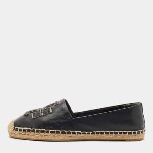 Tory Burch Black Leather Ines Espadrille Flats Size 37.5