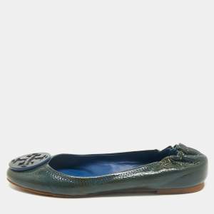 Tory Burch Dark Green Patent Leather Minnie Ballet Flats Size 39