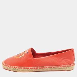 Tory Burch Orange Leather Daley Logo Espadrille Flats Size 39