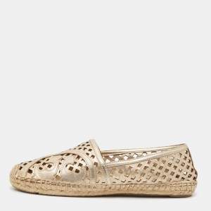 Tory Burch Gold Leather Laser Cut Espadrille Flats Size 40