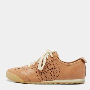 Tory Burch Brown Leather Murphey Low Top Sneakers Size 39