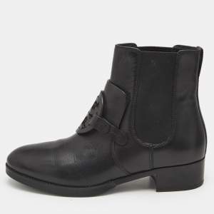 Tory Burch Black Leather Miller Ankle Length Boots Size 39