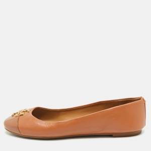 Tory Burch Brown Leather Everly Ballet Flats Size 38.5