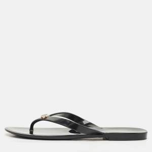 Tory Burch Black Rubber Mini Miller Thong Flats Size 37.5