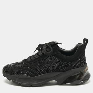 Tory Burch Black Suede Crystal Embellished Sneakers Size 38.5